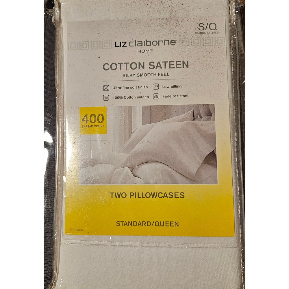 Liz Claiborne Home 400 TC Cotton Sateen Standard Queen Pillowcase Set White 2pk